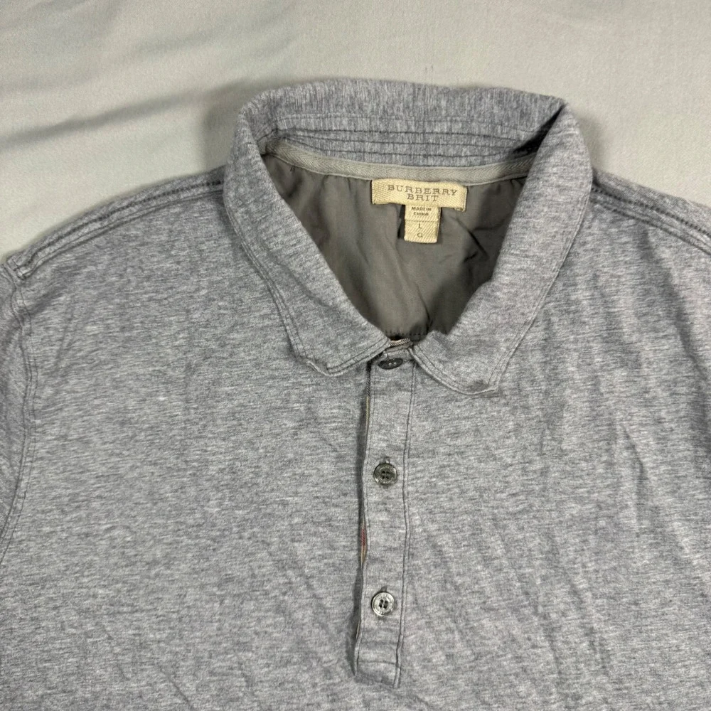 Burberry Brit Short Sleeve Polo Shirt Mens L Heather Grey Cotton Luxury Preppy